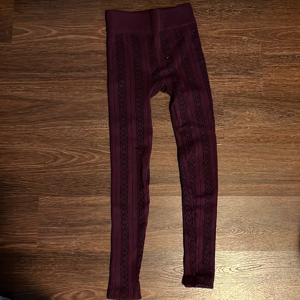 Fleece lined purple sweater patterned leggings